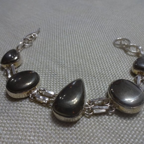 Unique "APACHE PYRITE" Handmade Sterling Bracelet Size 8" #402B - Picture 2 of 3